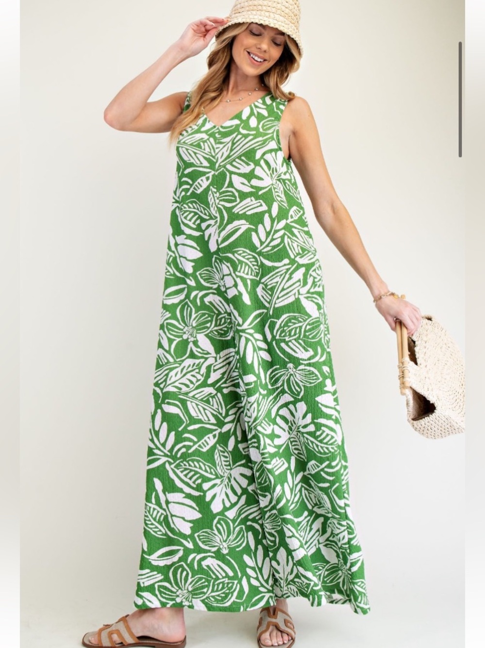 EASEL TROPICAL PRINTED KNIT POPCORN JUMPSUIT